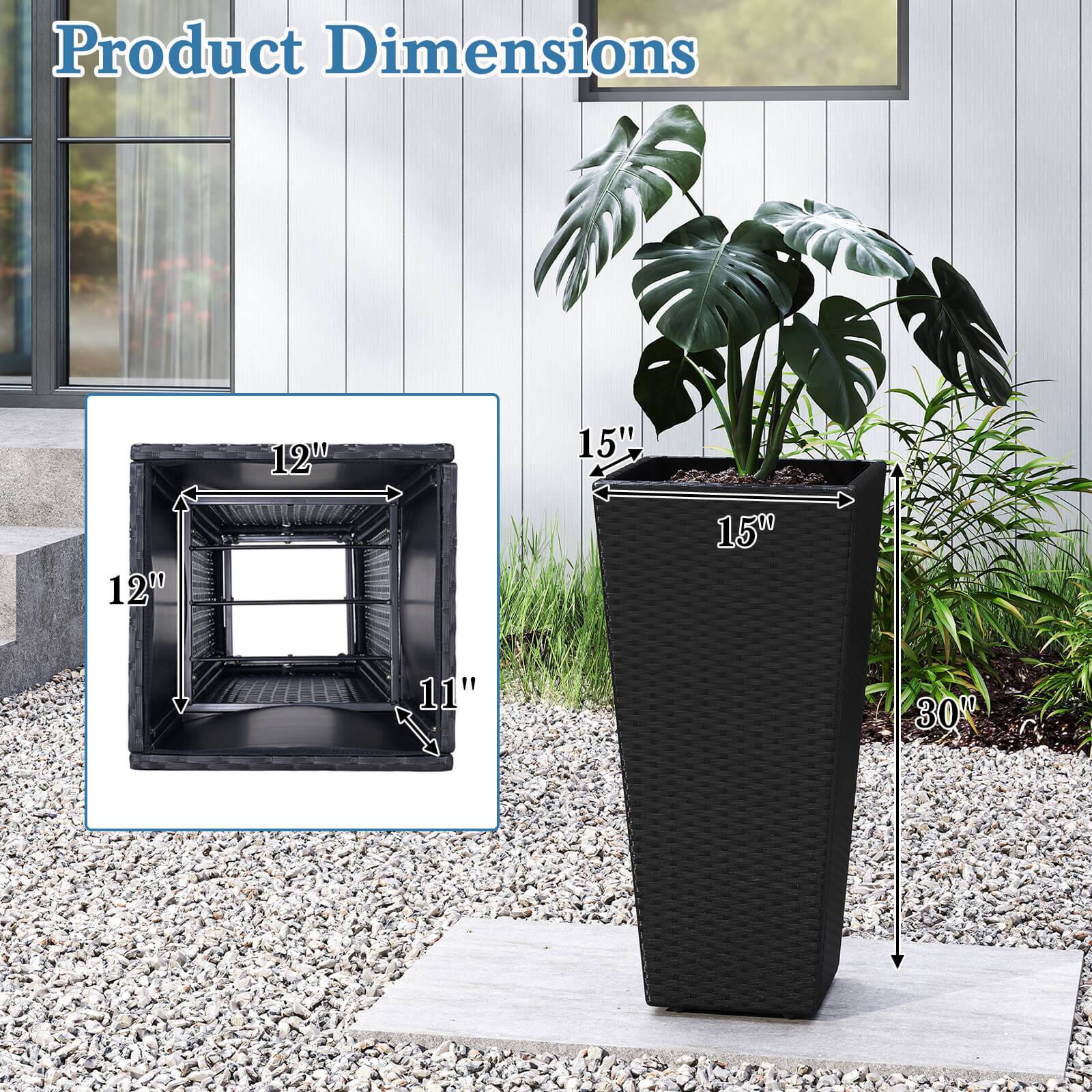 Alt View 2. Costway - Costway 30" Tall Flower Pot Set of 2 Modern Decorative Planter Pots with Open-ended Base - Black.