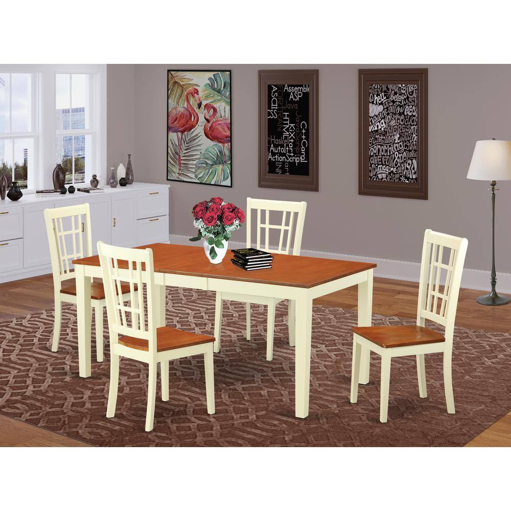 East West Furniture 5 Pc Dining room set Table with Leaf 4 Chairs for ...