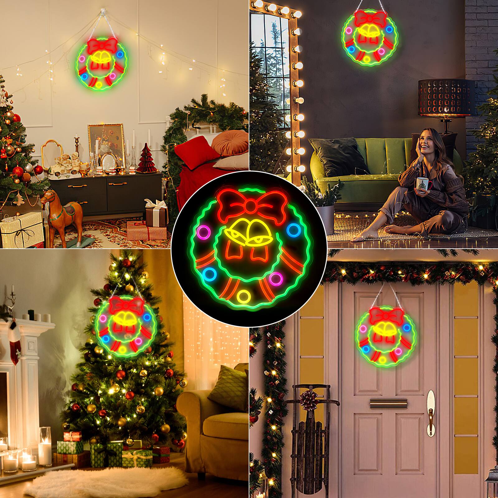 Alt View 9. AGPtek - Christmas Wreath LED Neon Sign Festive Decoration, 5 Brightness Levels - Multicolor.
