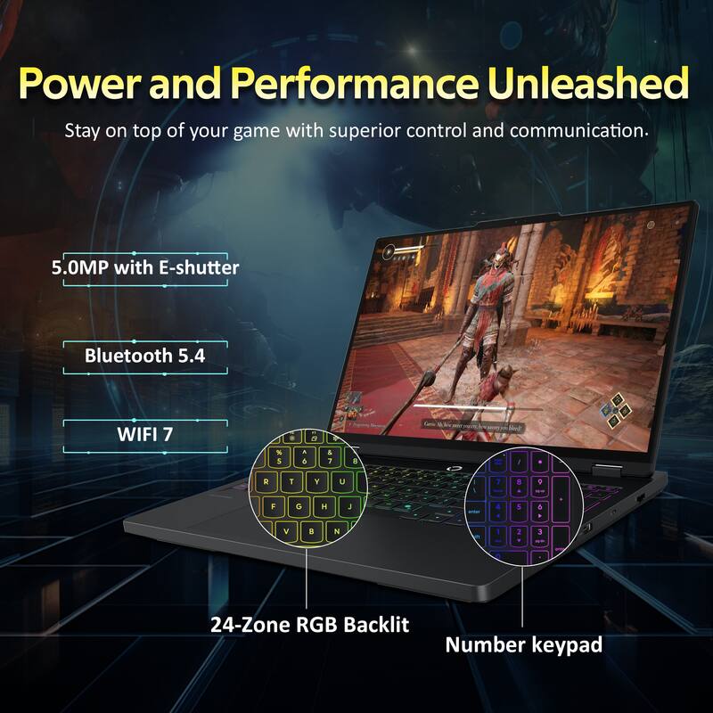 Power and Performance Unleashed  
Stay on top of your game with superior control and communication.  

5.0MP with E-shutter  
Bluetooth 5.4  
WIFI 7  

24-Zone RGB Backlit  
Number keypad