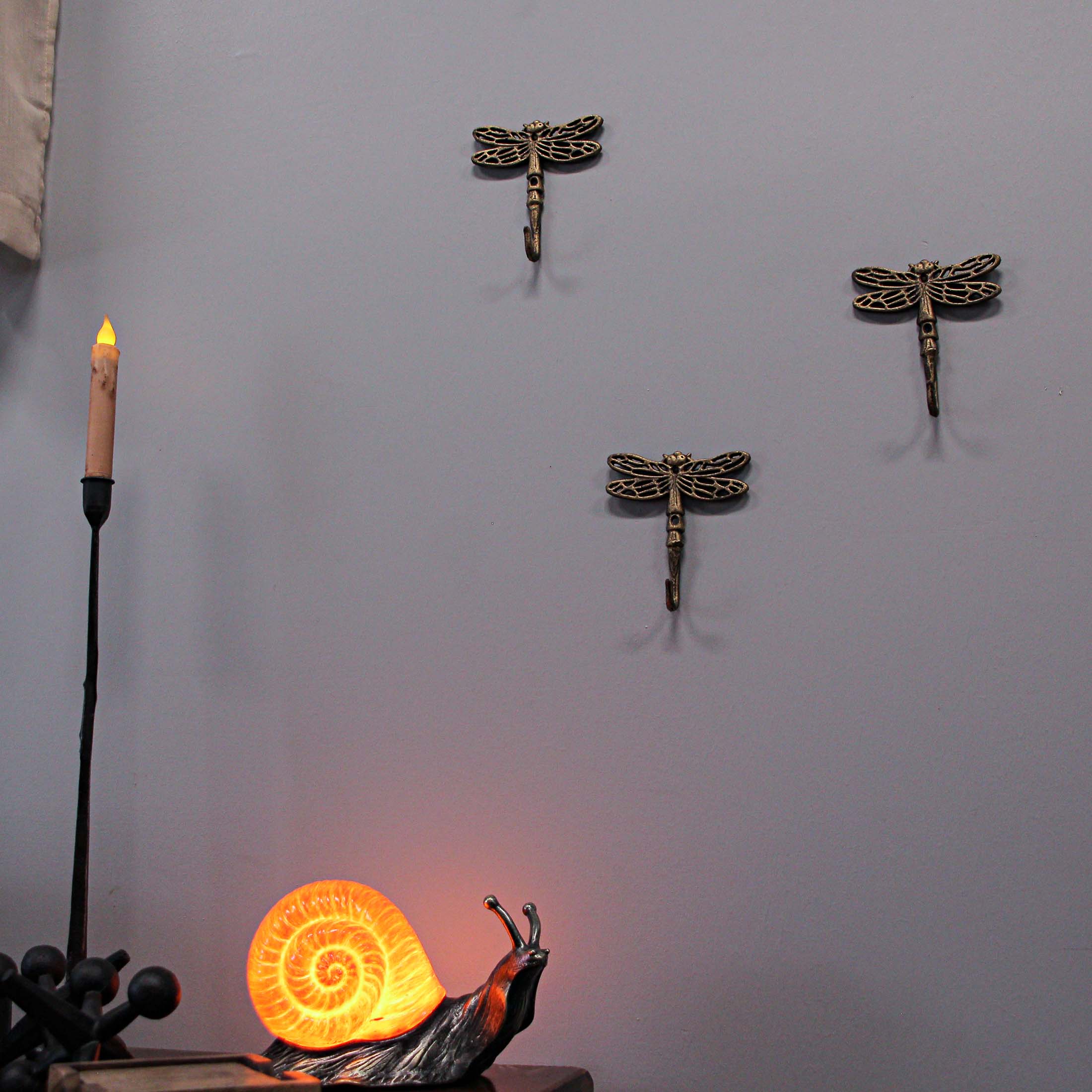 Alt View 3. Zeckos - 5 Inch Cast Iron Dragonfly Wall Hook Decorative Towel Hangers Coat Rack Set of 3 - Gold.