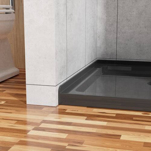 Alt View 1. JUJABU - 36"x36" Shower Base 3.5" Height Anti-slip Acrylic Center Drain Single Threshold Shower Basin in Black - Black.