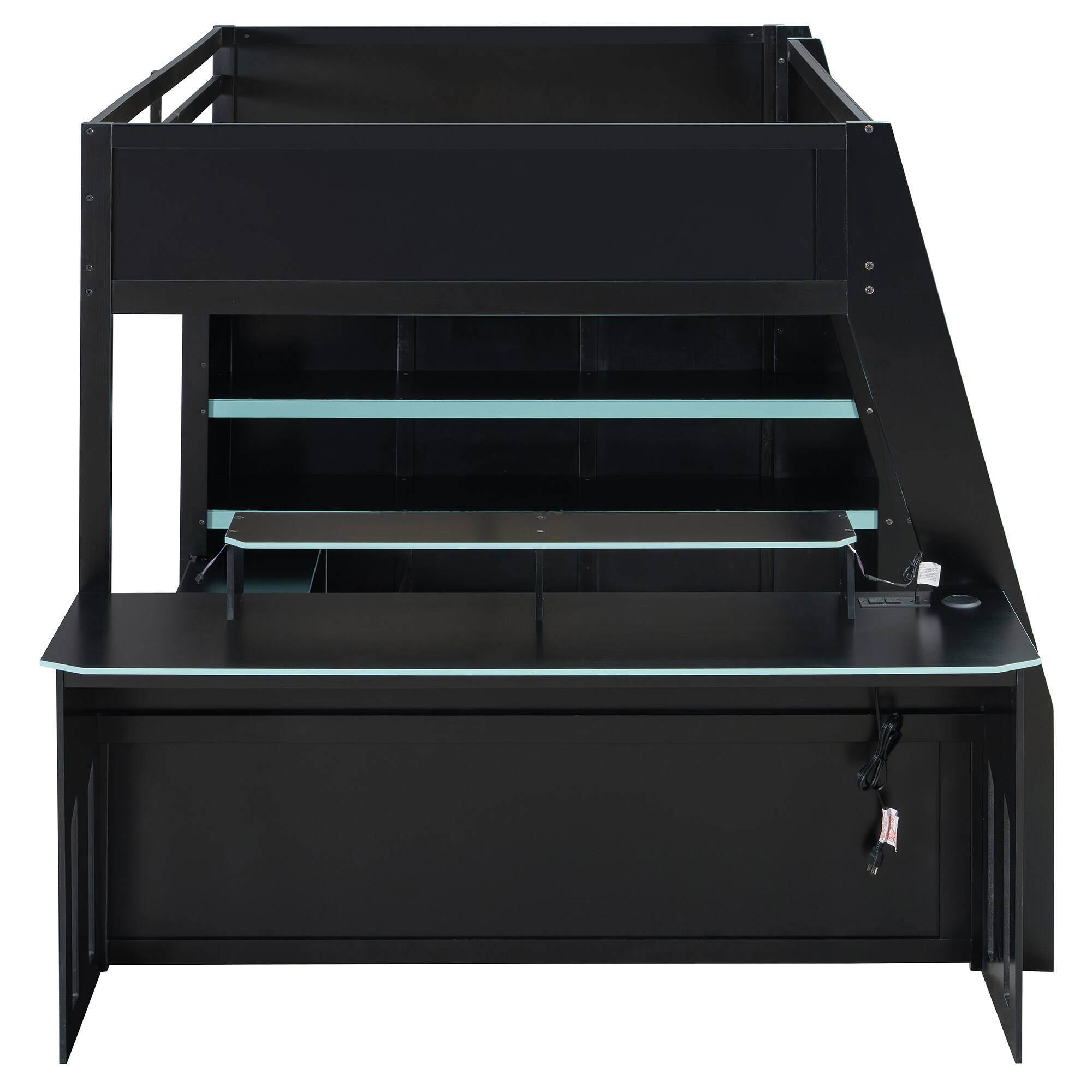 Alt View 2. Anysun - Full Size Wood Loft Bed with Desk, Multi-storage Shelves and RGB Light, Table with adjustable placement - Blue.