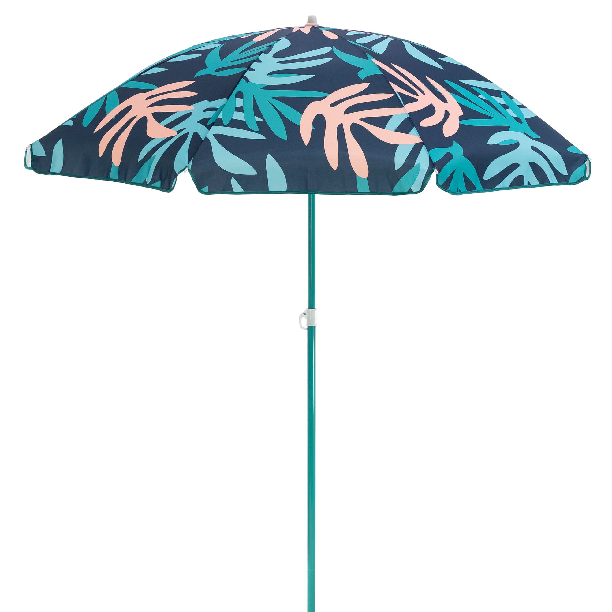 SlumberTrek - Moda Adjustable Height Push Button Tilt Beach Umbrella, Coral Leaf - Multicolor Coral Leaf