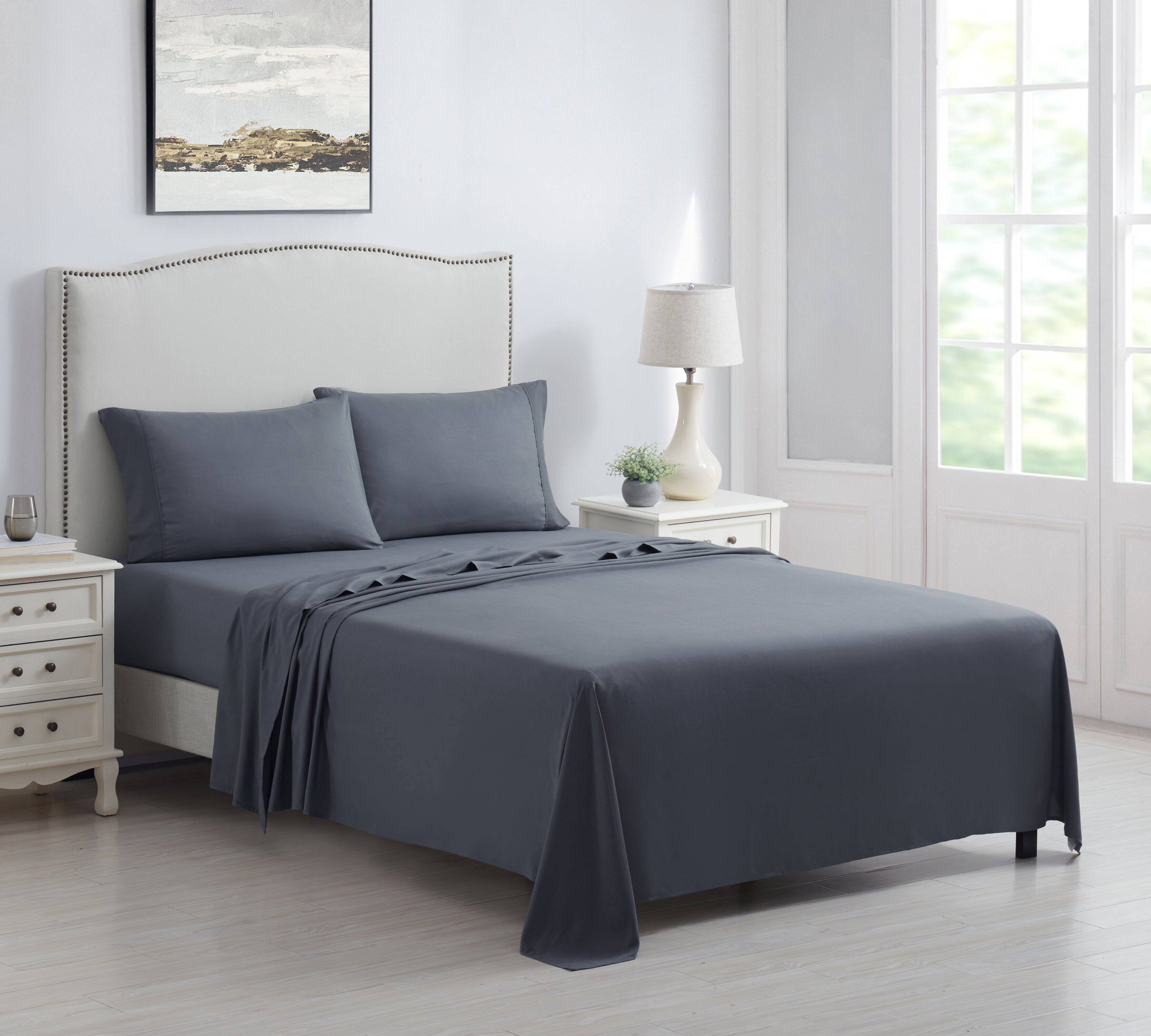Front. Kathy Ireland - Kathy Ireland 4 Piece Brushed Microfiber Sheet Set - Dark Grey.
