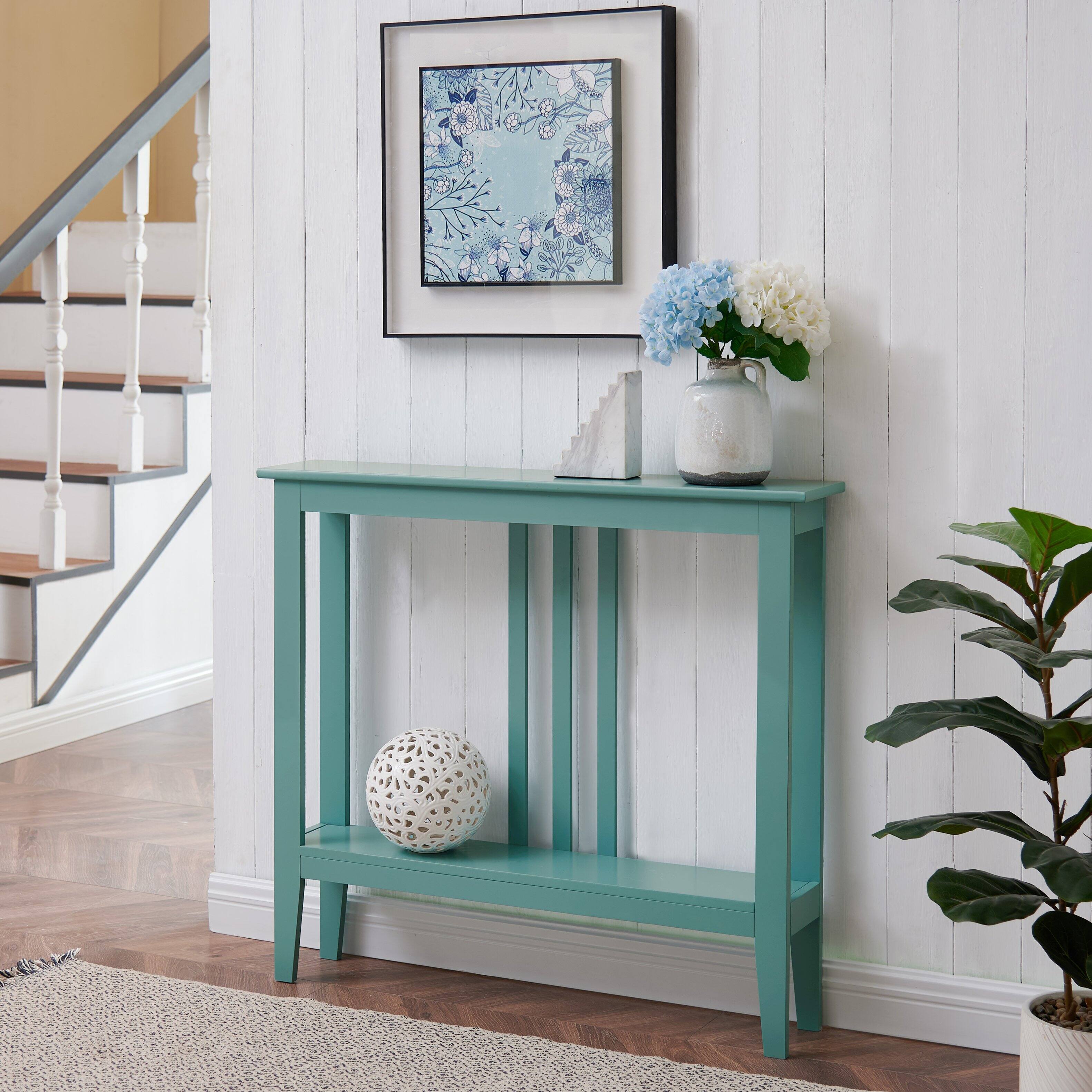 Kings Brand Furniture - Balfour Console Table – Durable Wood, Windsurfer Finish, Smooth Top & Lower Shelf - Turquoise Aqua