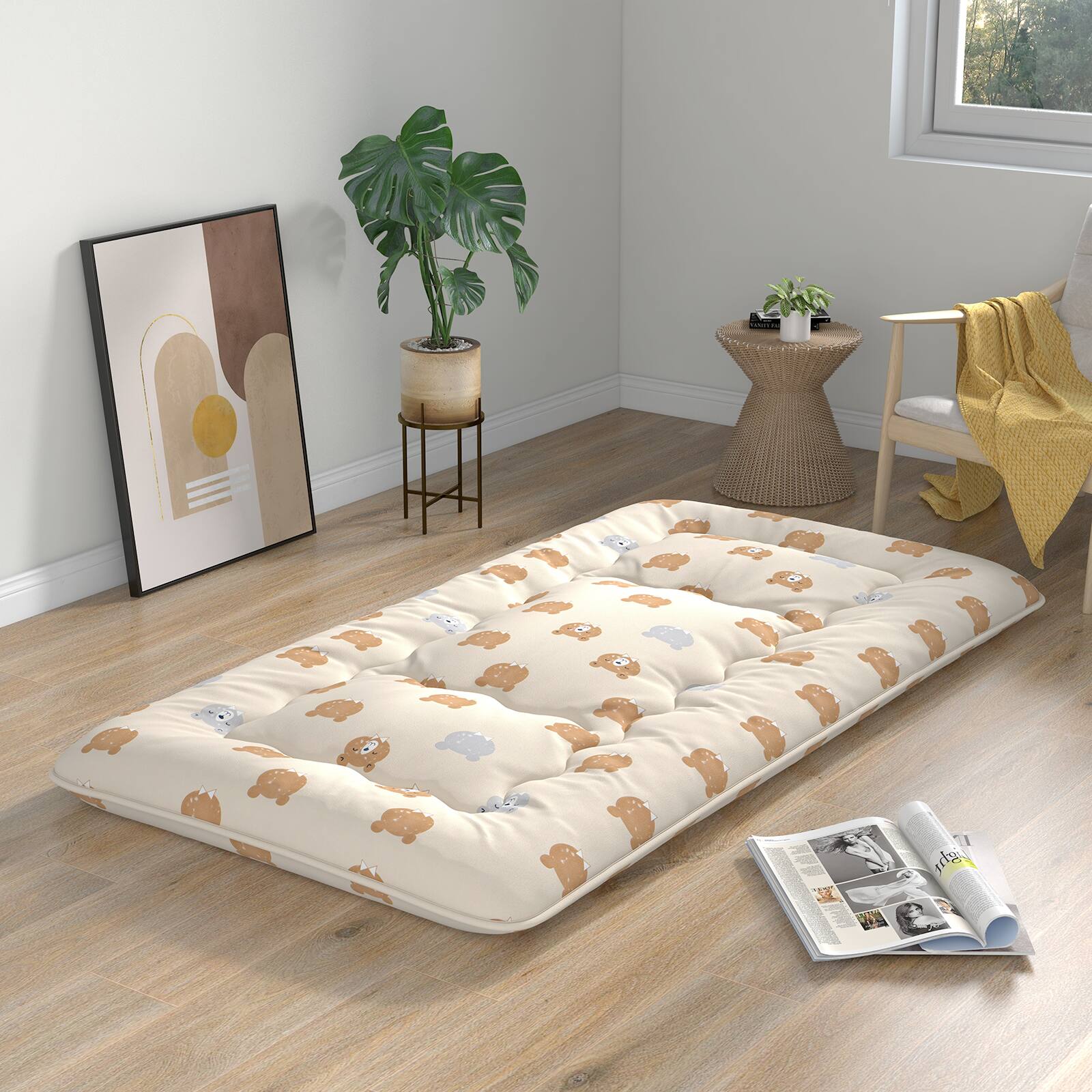 Alt View 8. Costway - Costway Twin Futon Mattress Japanese Floor Pad Washable Cover Carry Bag Brown Bear - Brown.