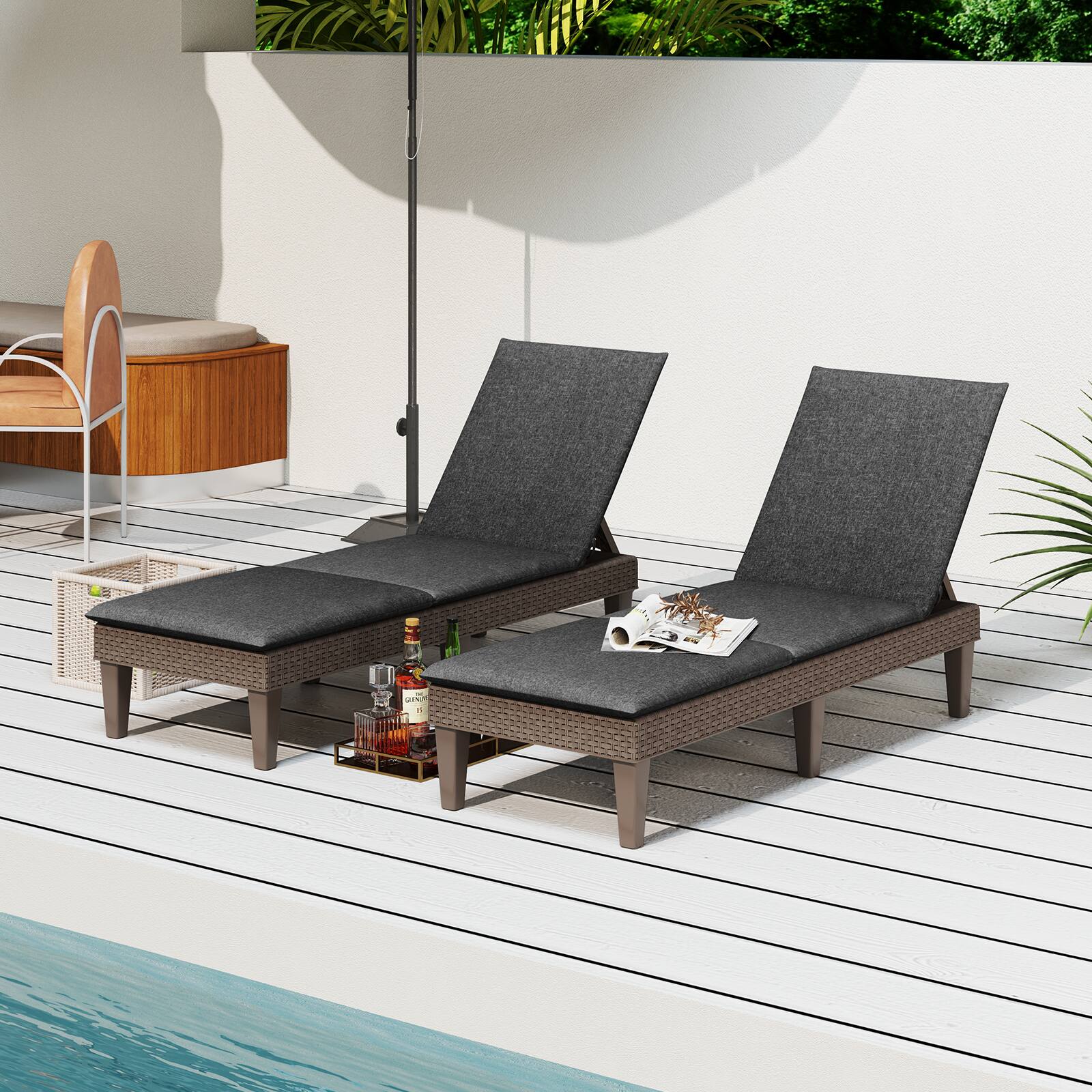 Alt View 1. Gymax - Gymax 2PCS Patio Lounge Chair Recliner Chair w/ 3-Position Adjustable Backrest & Cushion Brown & Gray - Brown, Gray.