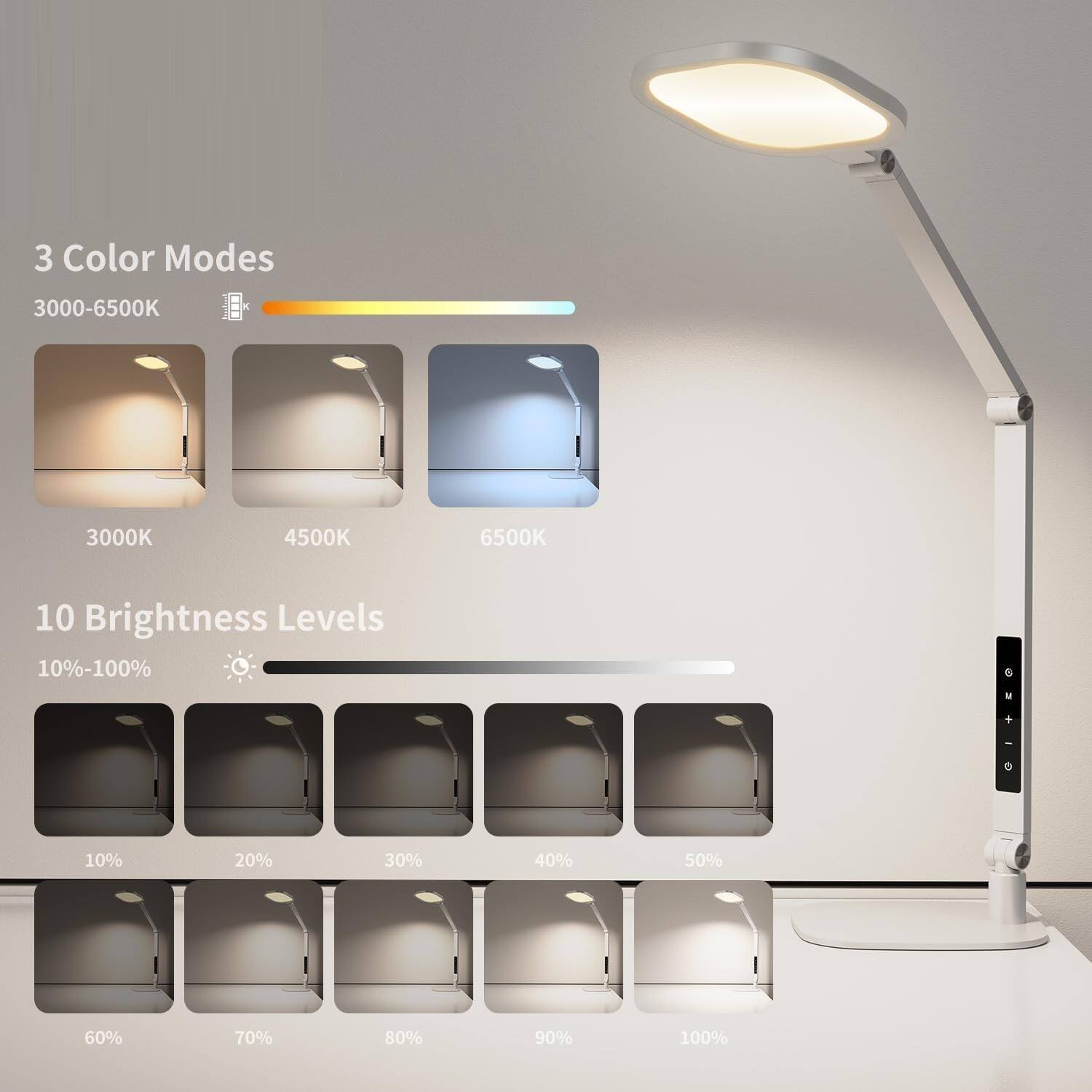 3 Color Modes  
3000-6500K  
3000K  
4500K  
6500K  

10 Brightness Levels  
10%-100%  
10%  
20%  
30%  
40%  
50%  
60%  
70%  
80%  
90%  
100%