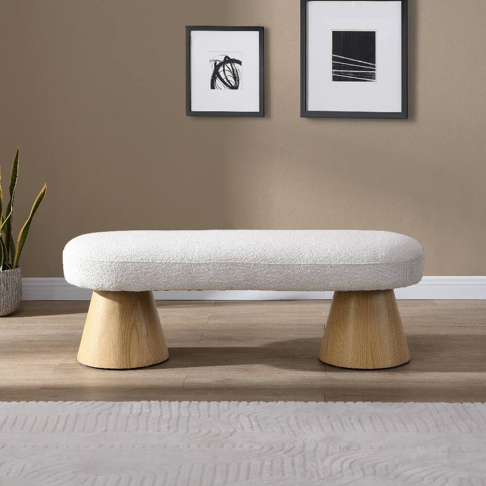 Angle. Ropilly - Ropilly 49 Inch Upholstered Dining Bench, Beige Fabric Entryway Bench, No Assembly End of Bed Ottoman, 300 LBS Capacity - Beige.