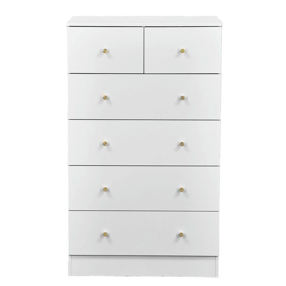 Alt View 4. Kadyn - 6-Drawer Cabinet, 4+2 Storage Dresser with Matte Gold Handles - White - White.