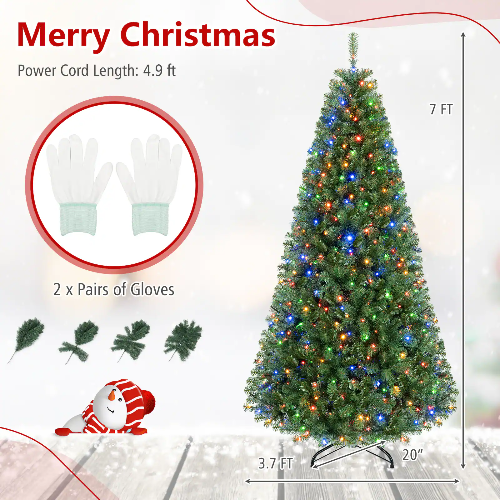 Merry Christmas

Power Cord Length: 4.9 ft

7 FT

2 x Pairs of Gloves

3.7 FT

20"