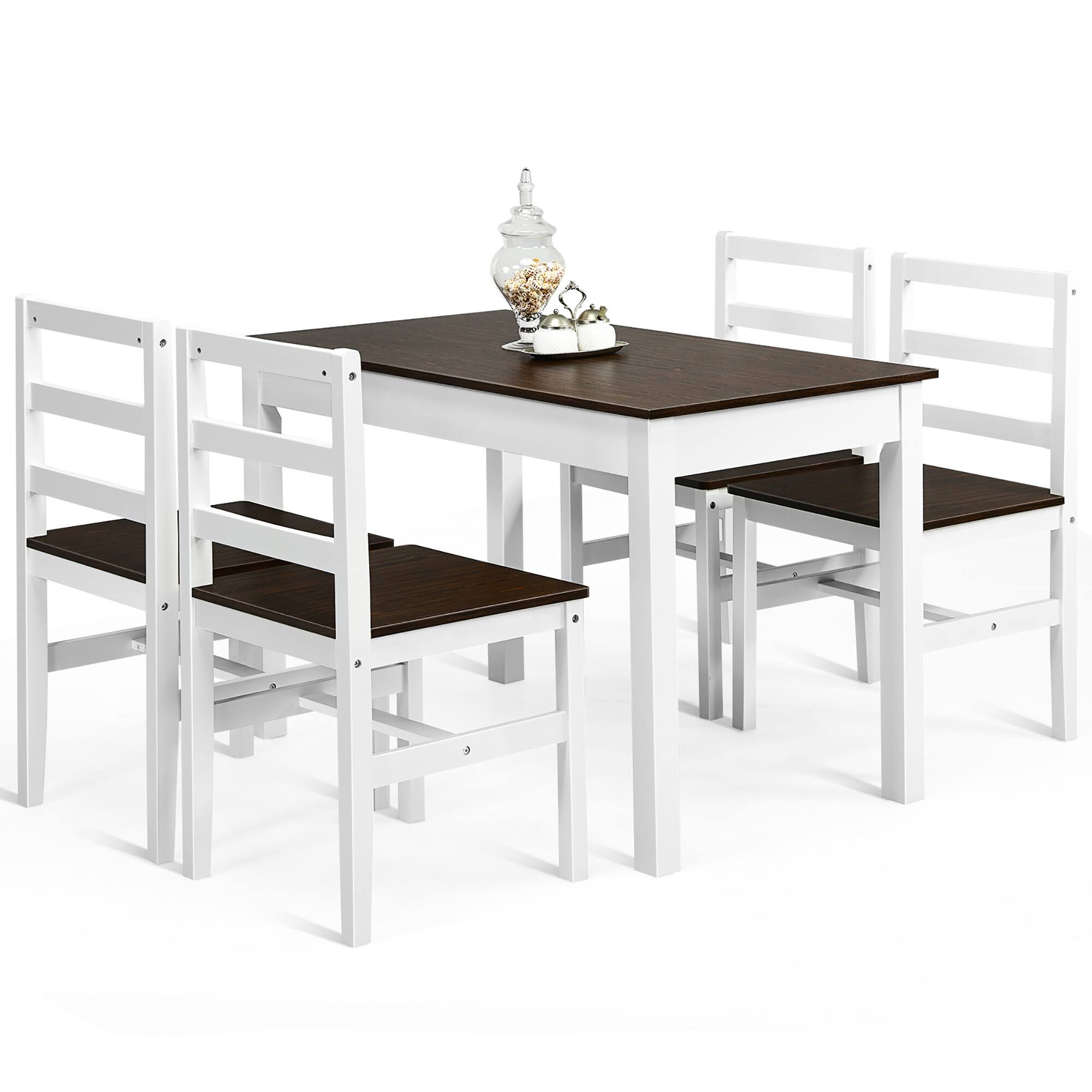 Alt View 17. Costway - 5pcs Dining Set Solid Wood Compact Kitchen Table & 4 Chairs Modern - Walnut, White.