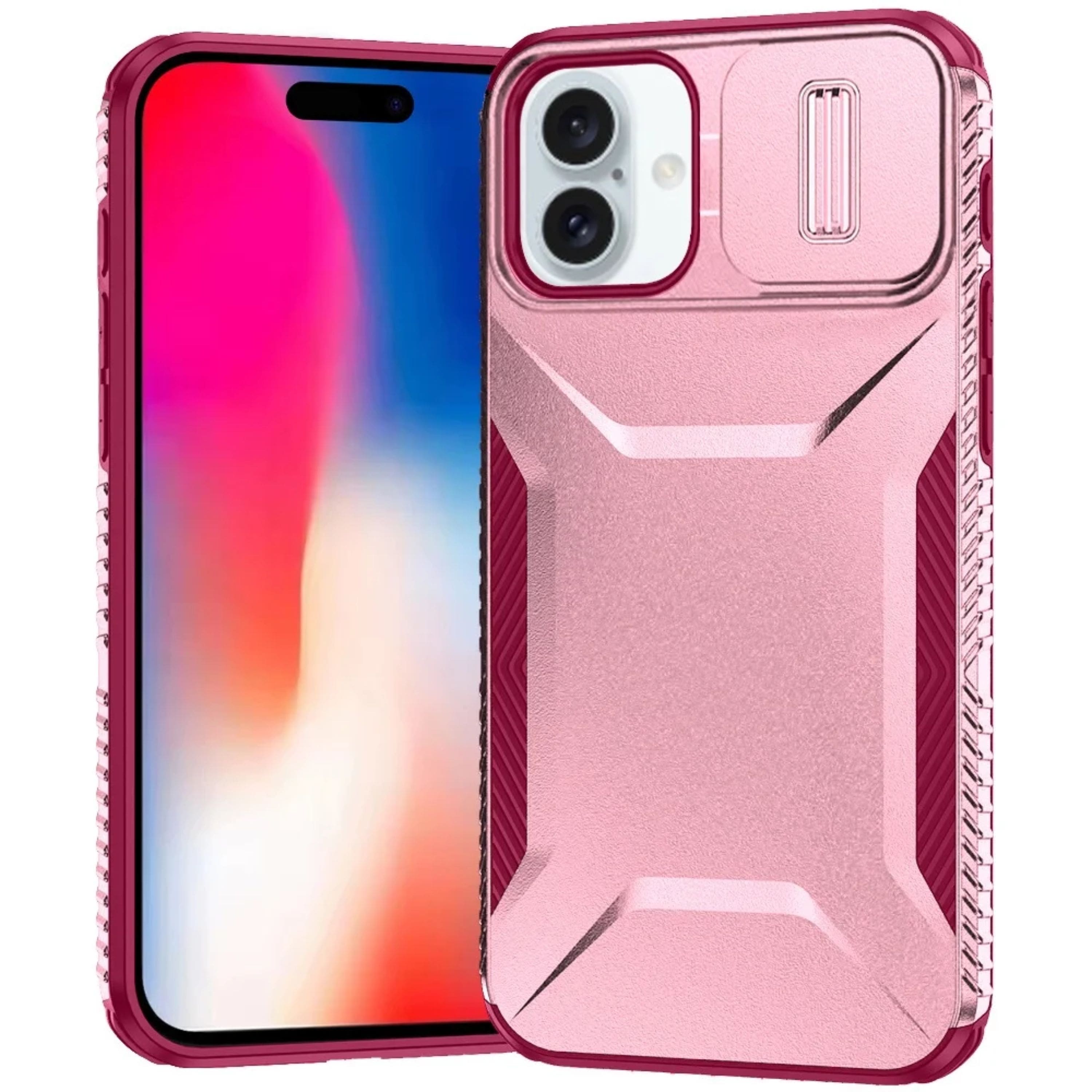 Kitcheniva - Rugged Side Grip Sliding Lens Cover Case With Tempered Glass For iPhone 16 Pink & Burgundy - Multicolor price history on PriceWatchPro
