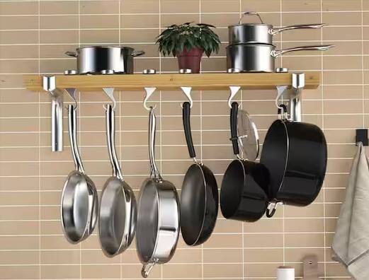 Left. Cooks Standard - Solid Cast Aluminum Ceiling Wall Hanging Pot Rack Hooks for, (Set of 4).