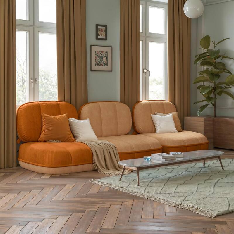 Alt View 2. wowmax - Convertible Floor Sofa Bed for Adults, Large Multi-Functional Lounger for Living Room & Bedroom, No Assembly Required - Orange.