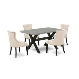 East West Furniture - X696FR102-5 5-Pc Dinette Set - 4 Parson Dining Chairs and 1 Modern Rectangular Cement Breakfast - Multi-Color