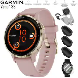 Garmin - Venu 3S GPS Smartwatch Gold with Rose Case 41mm + Charging Dock Bundle - Stainless Steel and Dust Rose - (2023)