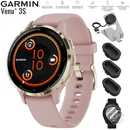 GARMIN Venu 3S
- BRIGHT 1.2" AMOLED TOUCHSCREEN DISPLAY
- UP TO 10 DAYS OF BATTERY LIFE IN SMARTWATCH MODE
- DETAILED HEALTH AND WELLNESS INSIGHTS
- ADVANCED FITNESS FEATURES
- WORKS WITH THE GARMIN LIGHTWEIGHT 41 MM CASE AND STEEL BEZEL
- LIGHTWEIGHT 41 MM CASE AND STEEL BEZEL
- WORKS WITH IPHONE AND ANDROID SMARTPHONES