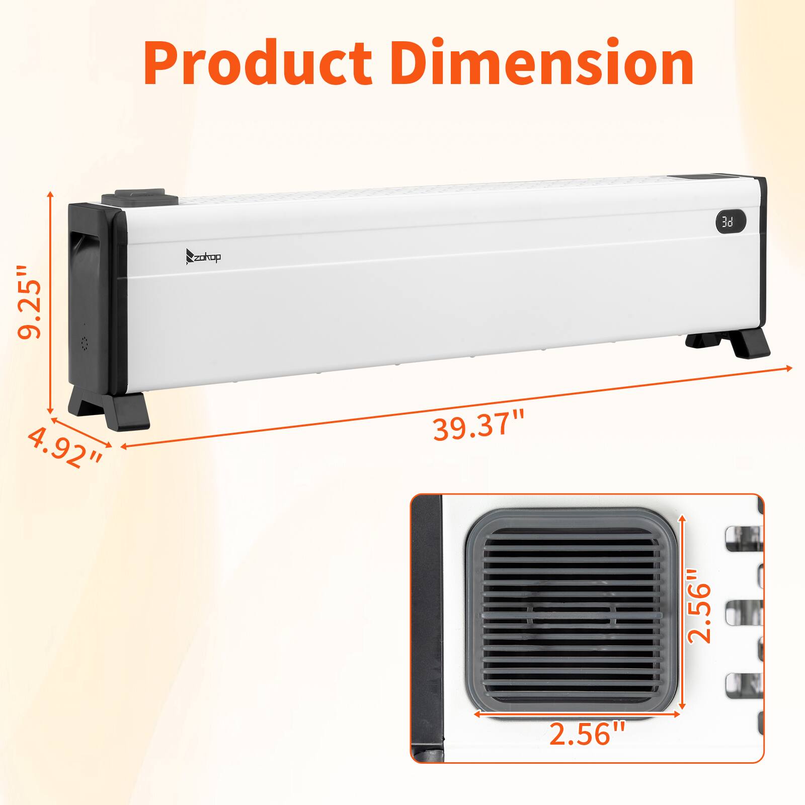 Product Dimension

- Height: 9.25"
- Width: 39.37"
- Depth: 4.92"
- Vent Size: 2.56" x 2.56"