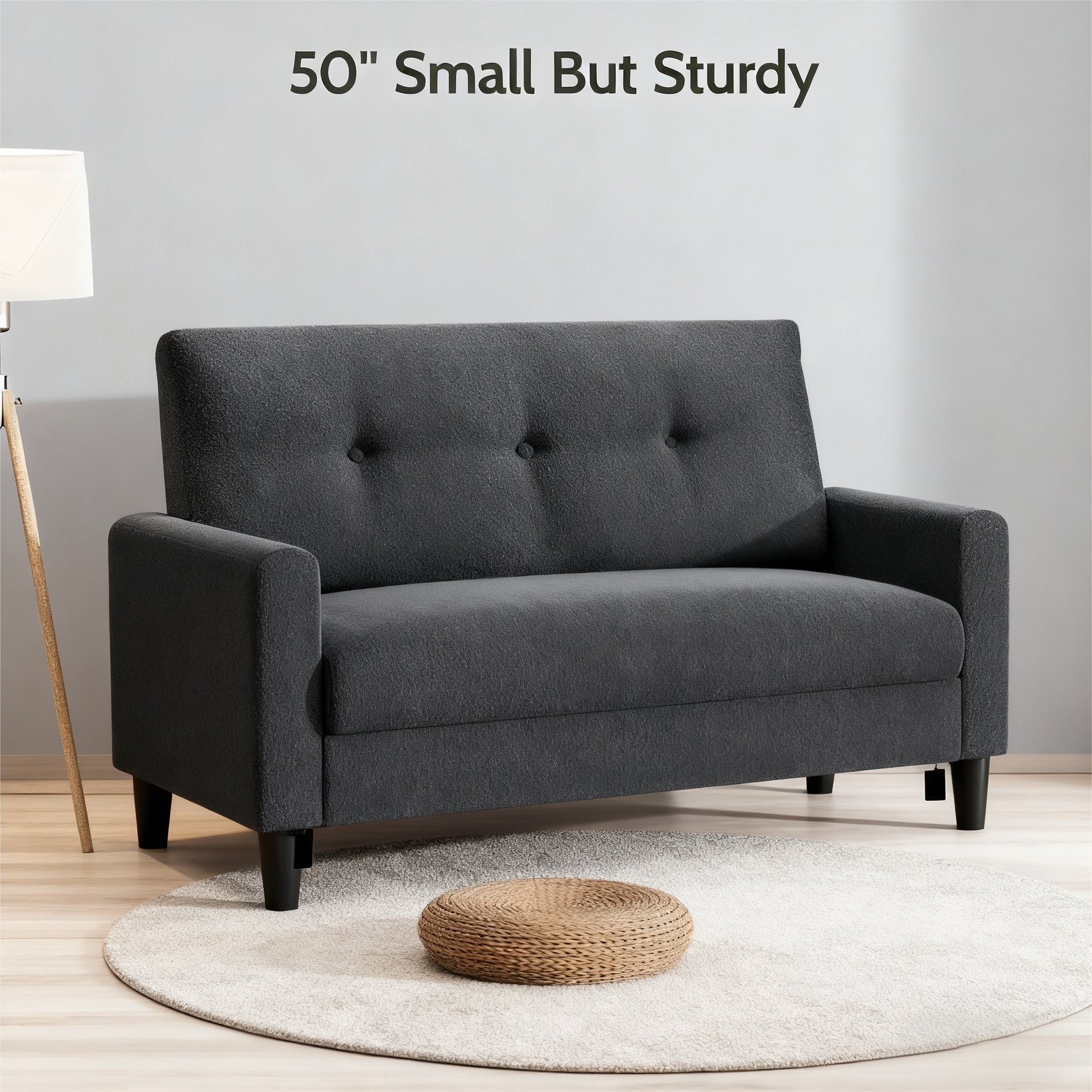 Dyonery - 50 "Chenille sofa, living room, small sofa, deep seat spring cushion, tool-free assembly, black - Black