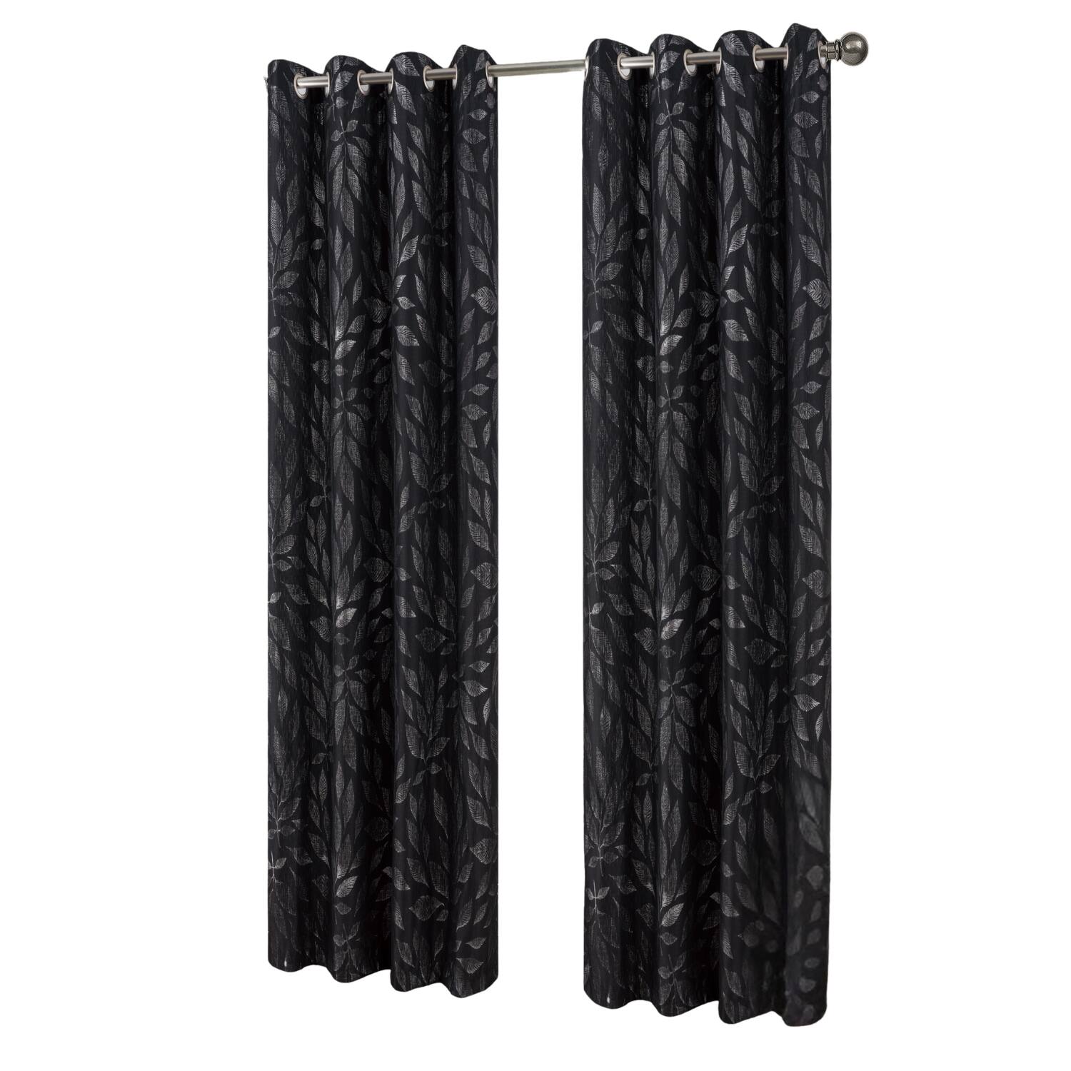 RT Designers Collection - Bexley Foil Jacquard Polyester Window Curtain Grommet Panel 52" x 84" - Black
