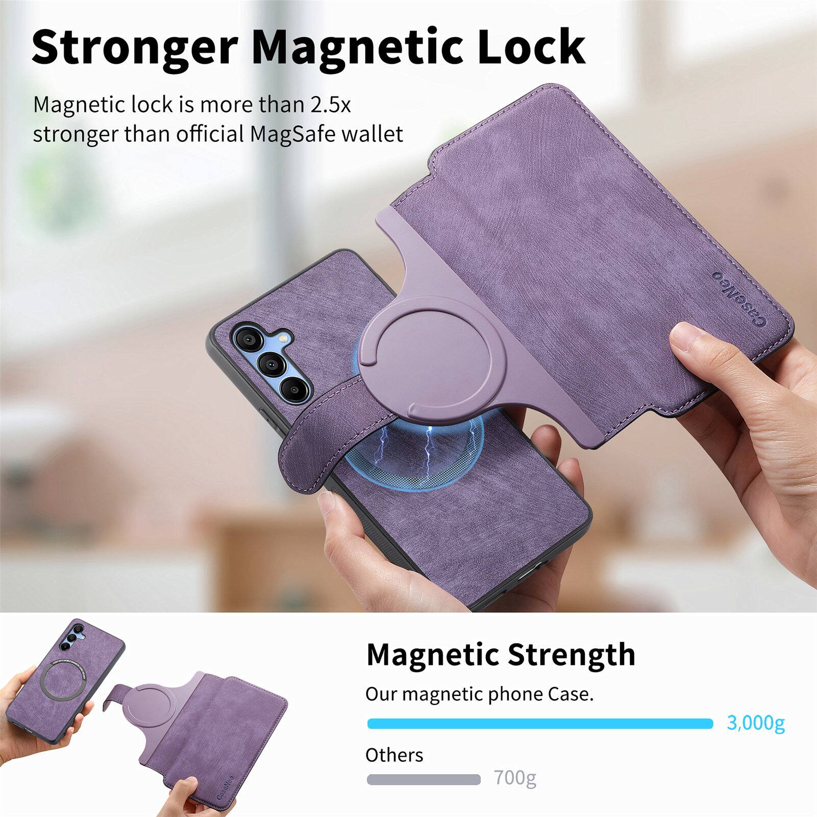 Stronger Magnetic Lock

Magnetic lock is more than 2.5x stronger than official MagSafe wallet

Magnetic Strength
Our magnetic phone Case.
3,000g

Others
700g