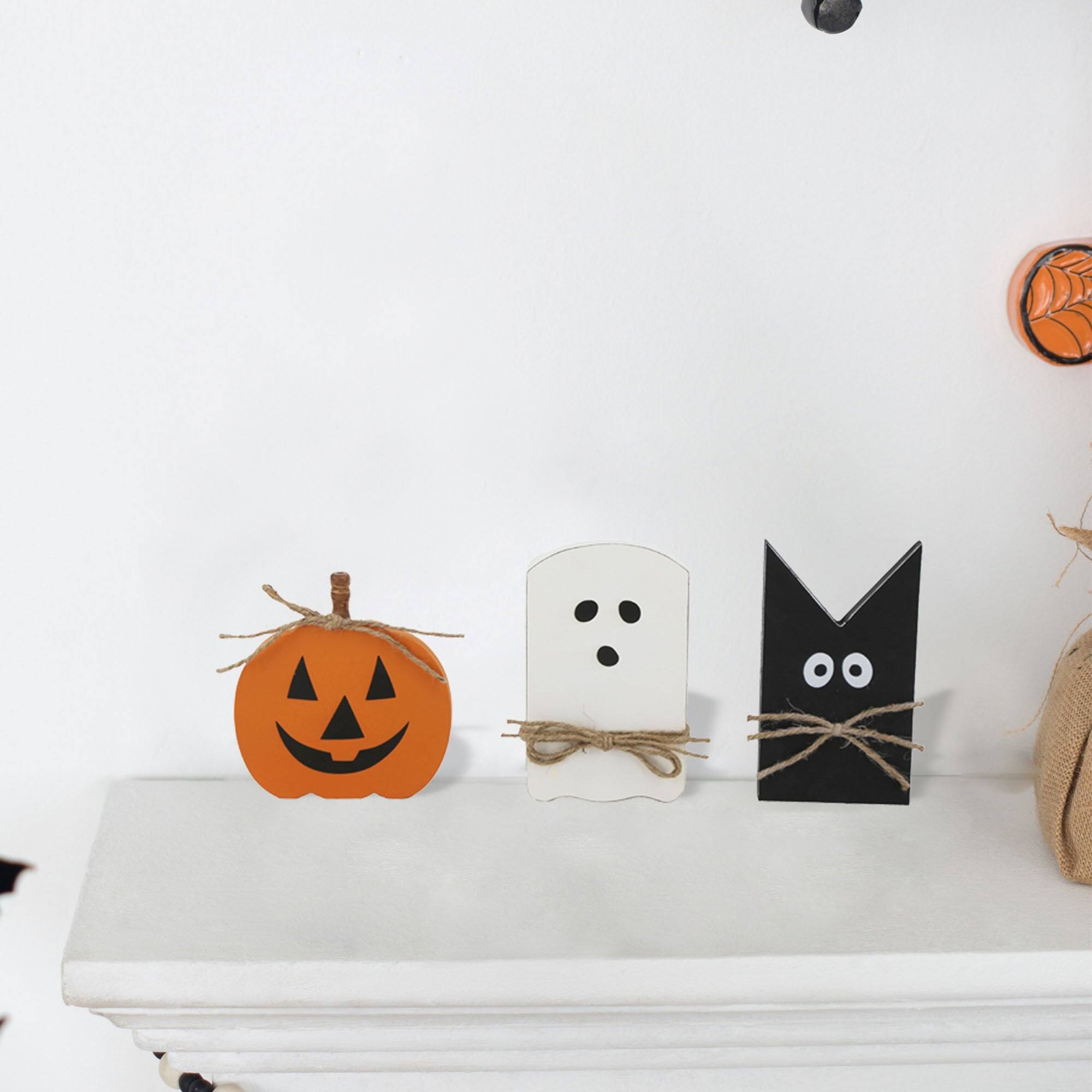Alt View 1. Boyel Living - 3 Piece Halloween Table Decor Set - Pumpkin Ghost and Bat Design for Mantle or Dining Room - Black,Orange,White.