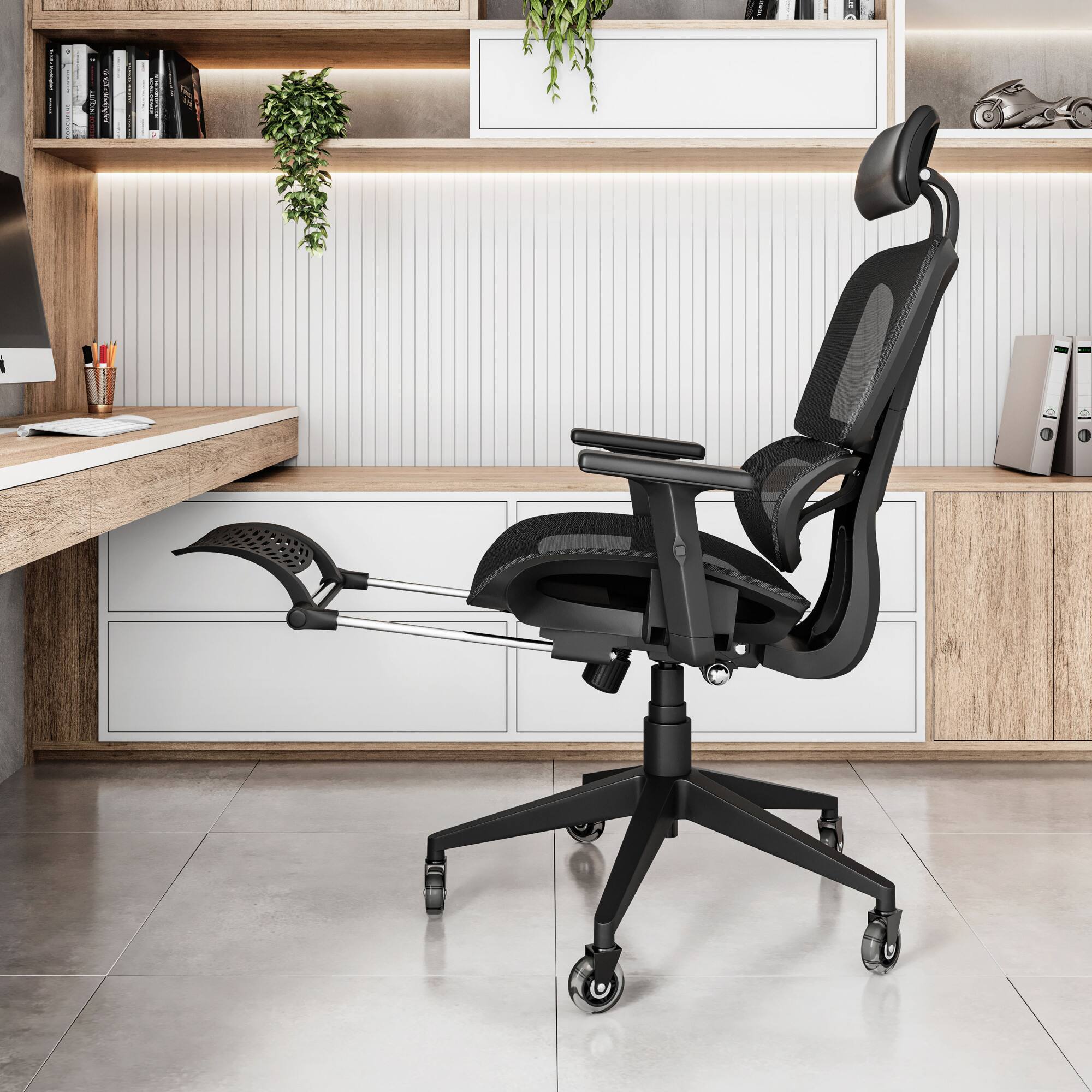 Alt View 1. GOODSILO - Ultimate Reclining Ergonomic Mesh Office Chair with Lumbar Support and Footrest - Black.