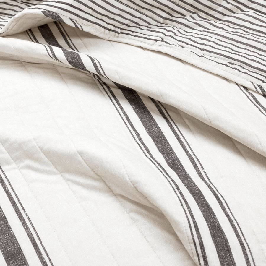 Left. Hivvago - Full/Queen Black Off-White Cream Stripe Reversible Cotton 3-Piece Quilt Set - Black , Off-White, Cream.