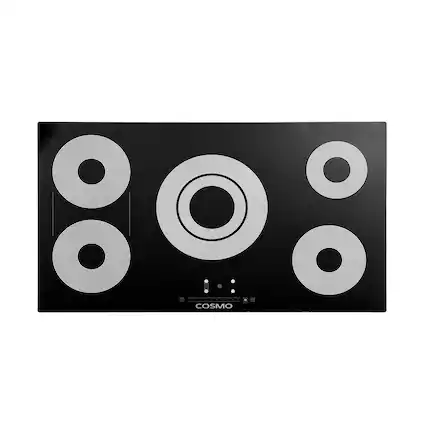 Front. COSMO - COS-365TBECC 36 in. Electric Ceramic Glass Cooktop, 5 Burners, Triple Zone Element, Sync Burners, Touch Controls - Black.