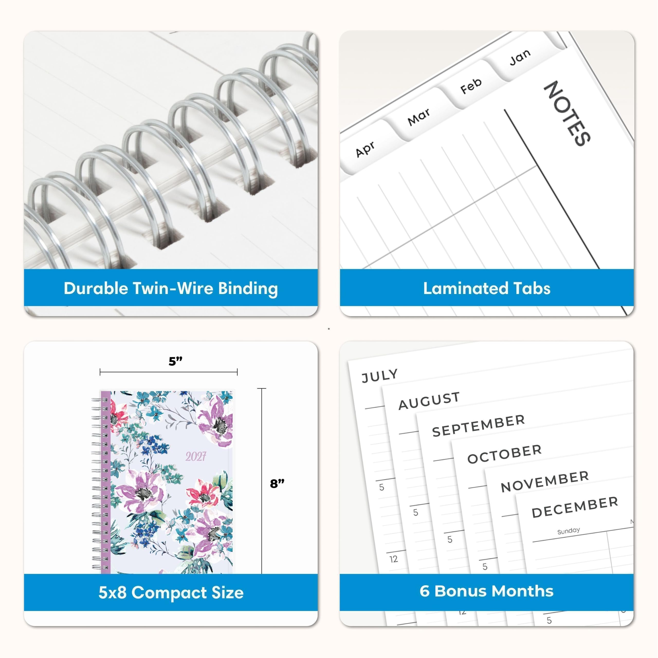 - Durable Twin-Wire Binding
- Laminated Tabs
- 5x8 Compact Size
- 6 Bonus Months