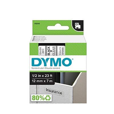 DYMO - D1 Standard 45010 Label Maker Tape, 1/2" x 23' - Black on Clear