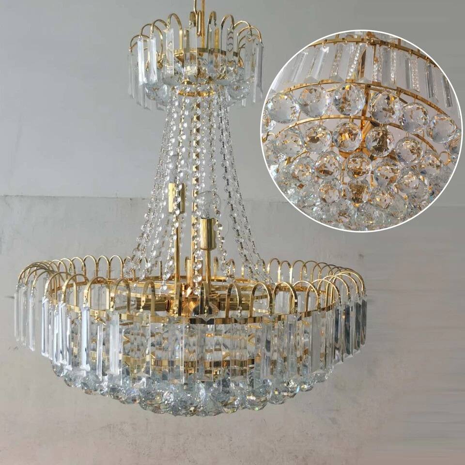 Alt View 1. Home Collection - Elegant K9 Crystal Chandelier Modern Gold Pendant Ceiling Light Fixture 15.7in.