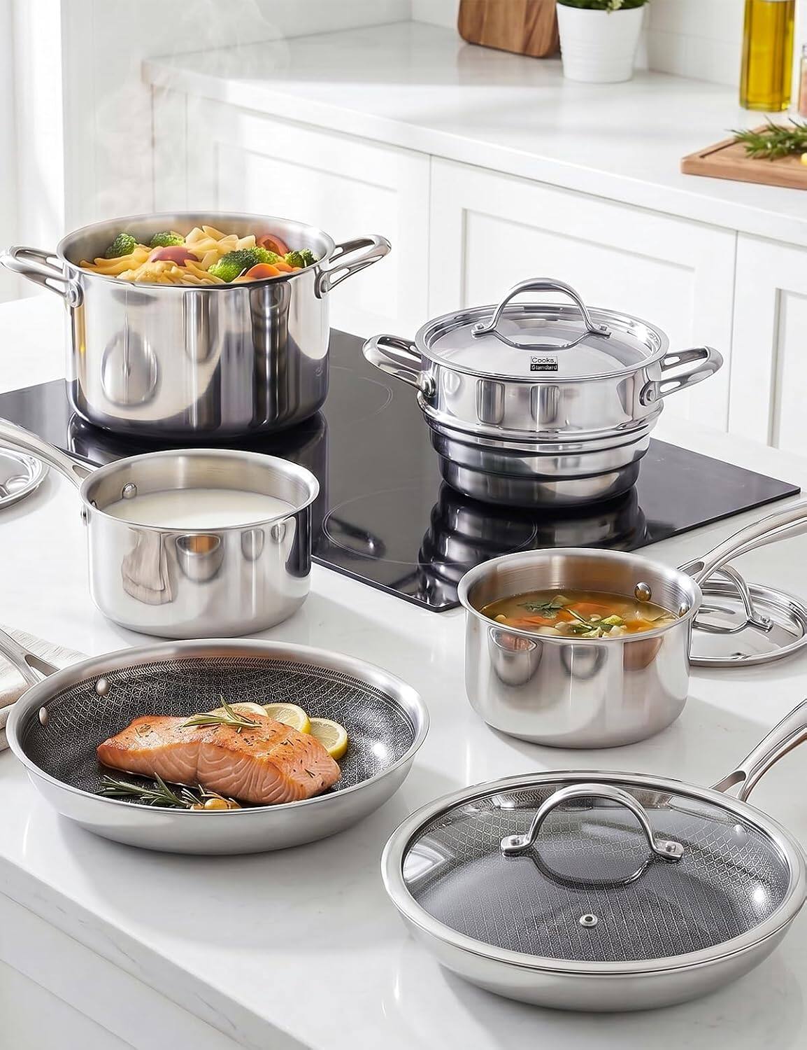 Alt View 3. Cooks Standard - Multi-Ply Clad Stainless Steel Cookware Set, 12-Piece Pots and Pans - stainless steel.