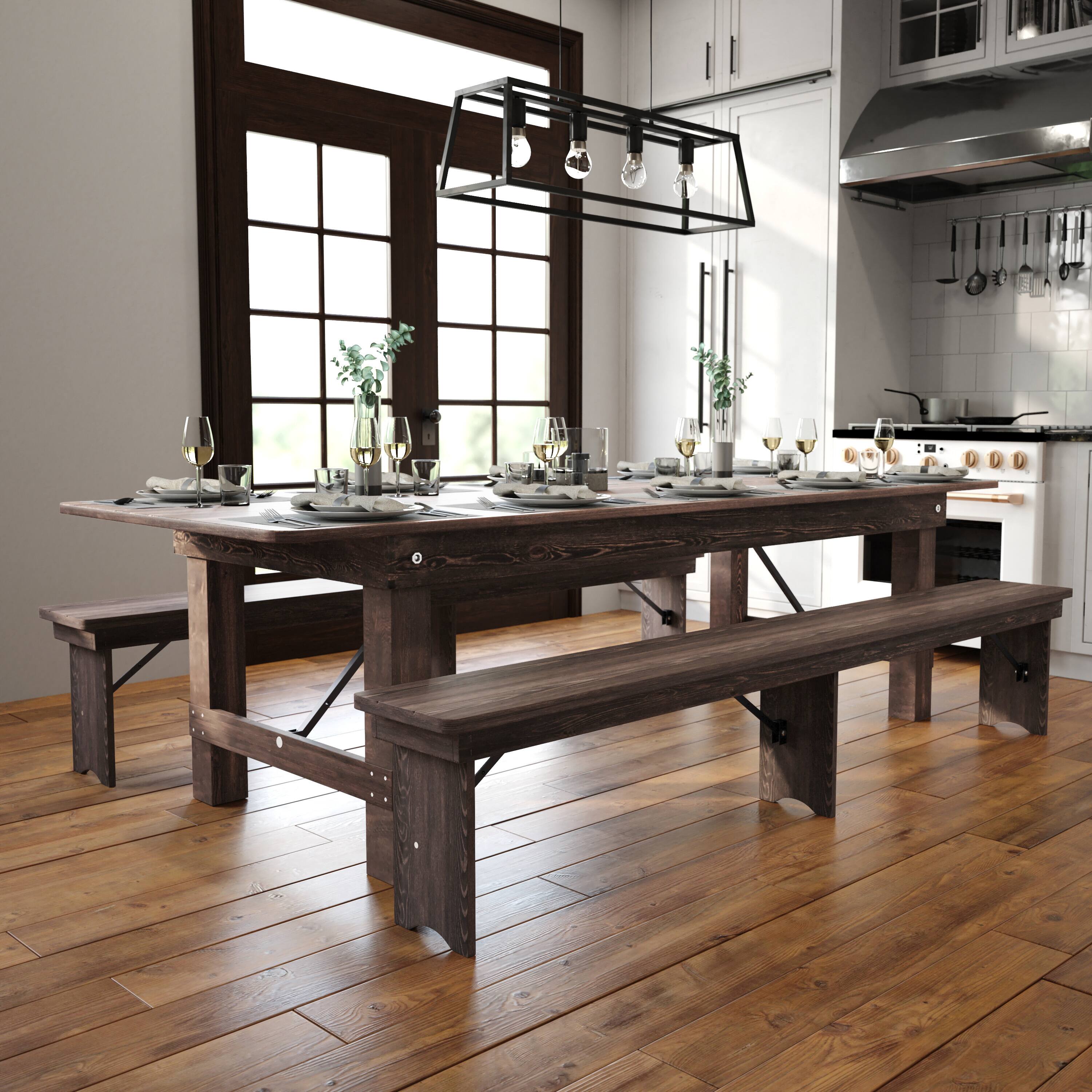 Alt View 2. Flash Furniture - HERCULES 9' x 40" Rectangular Antique Rustic Mahogany Solid Pine Folding Farm Table - Brown.