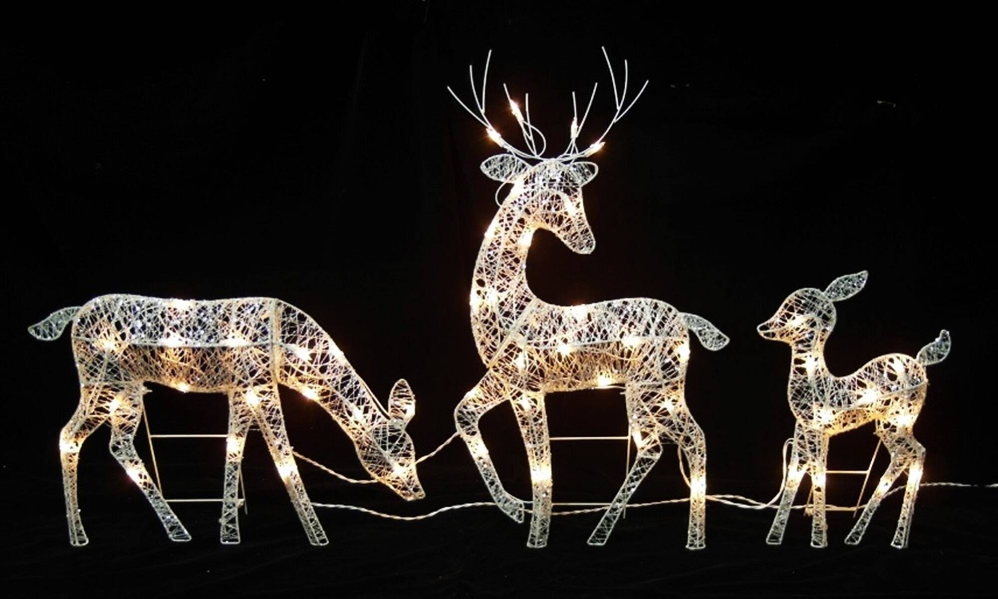 Alt View 1. Northlight - Set of 3 White Glittered Doe, Fawn and Reindeer Lighted Christmas Outdoor Decoration - White.