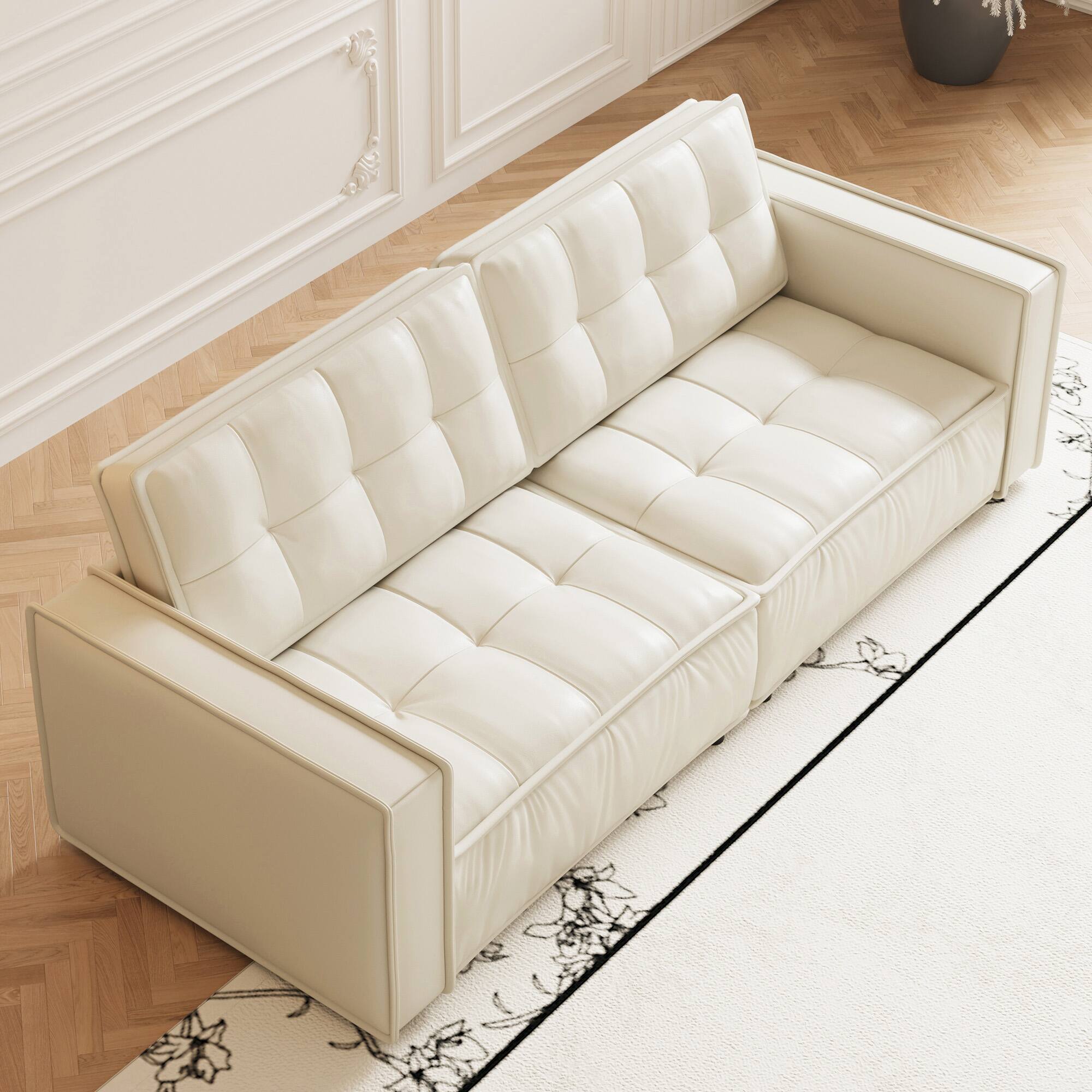 Back. luck idea - 95.2" Leather Sofa, Modern Living Room Combination Sofa - Off-white.