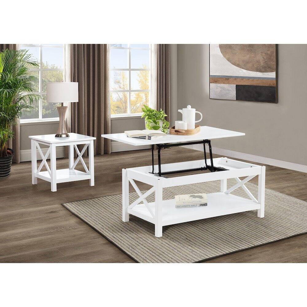 Angle. Coaster Co. of America - Skyview 2-piece Rectangular Lift Top Coffee Table Set White - White.