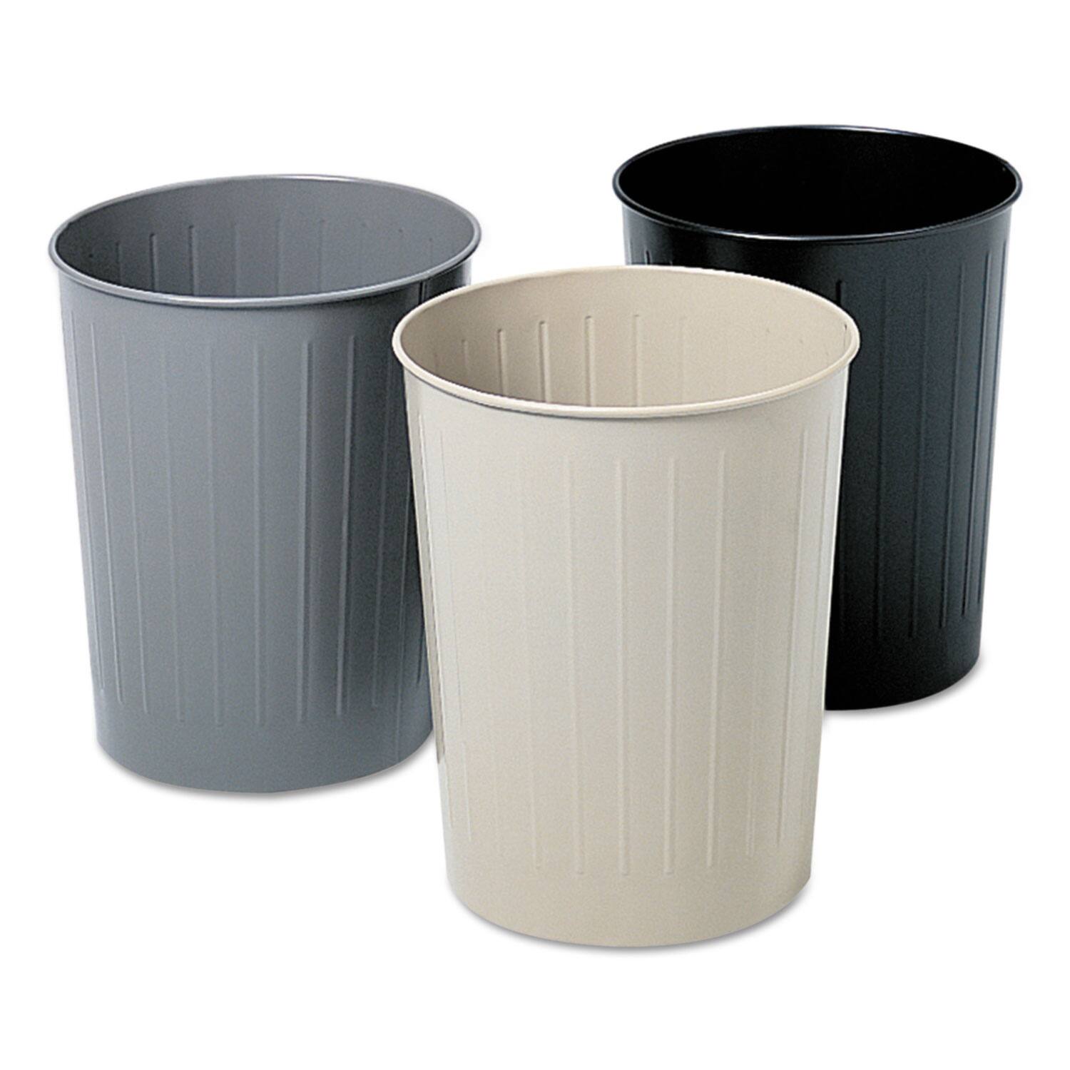 Angle. Safco - Safco Round Wastebaskets, 6 gal, Steel, Black.