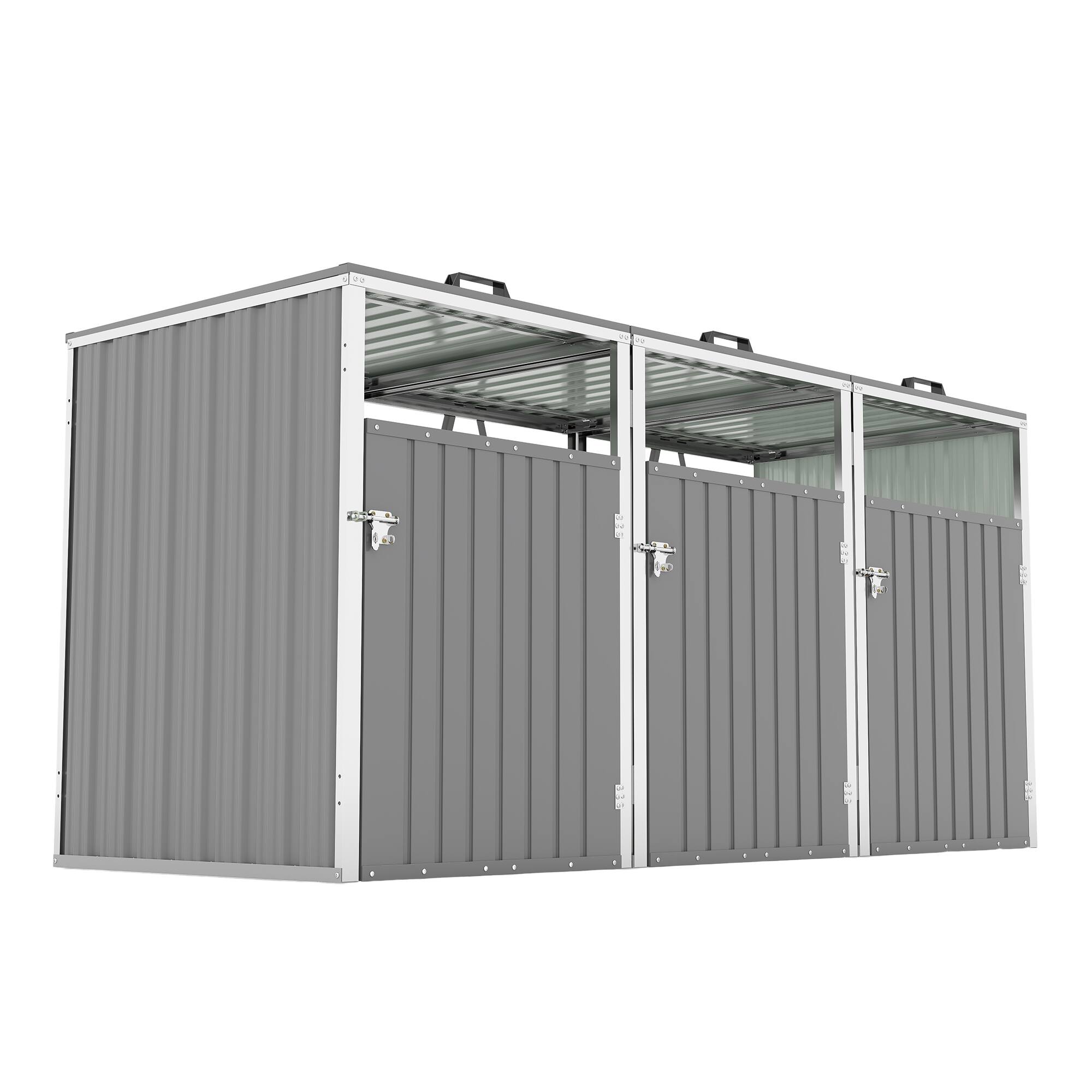 Alt View 4. Mondawe - 3 Trash Garbage Bin Shed Stores with Pneumatic Support Rod,Lockable Doors & Waterproof Lid Chain - Light Gray.