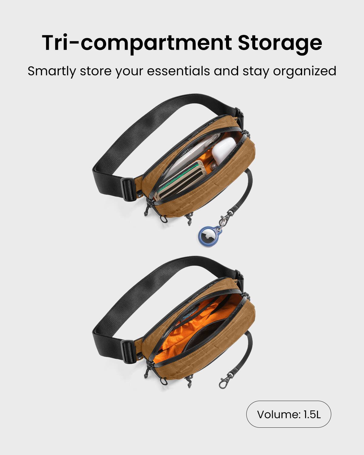 Tri-compartment Storage Smartly store your essentials and stay organized Volume: 1.5L