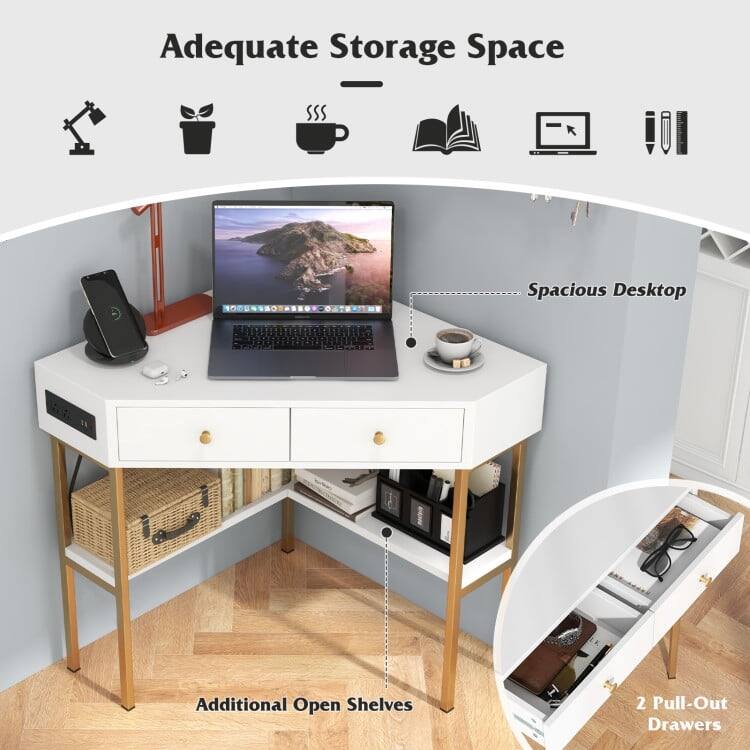 Adequate Storage Space  
- Spacious Desktop  
- Additional Open Shelves  
- 2 Pull-Out Drawers