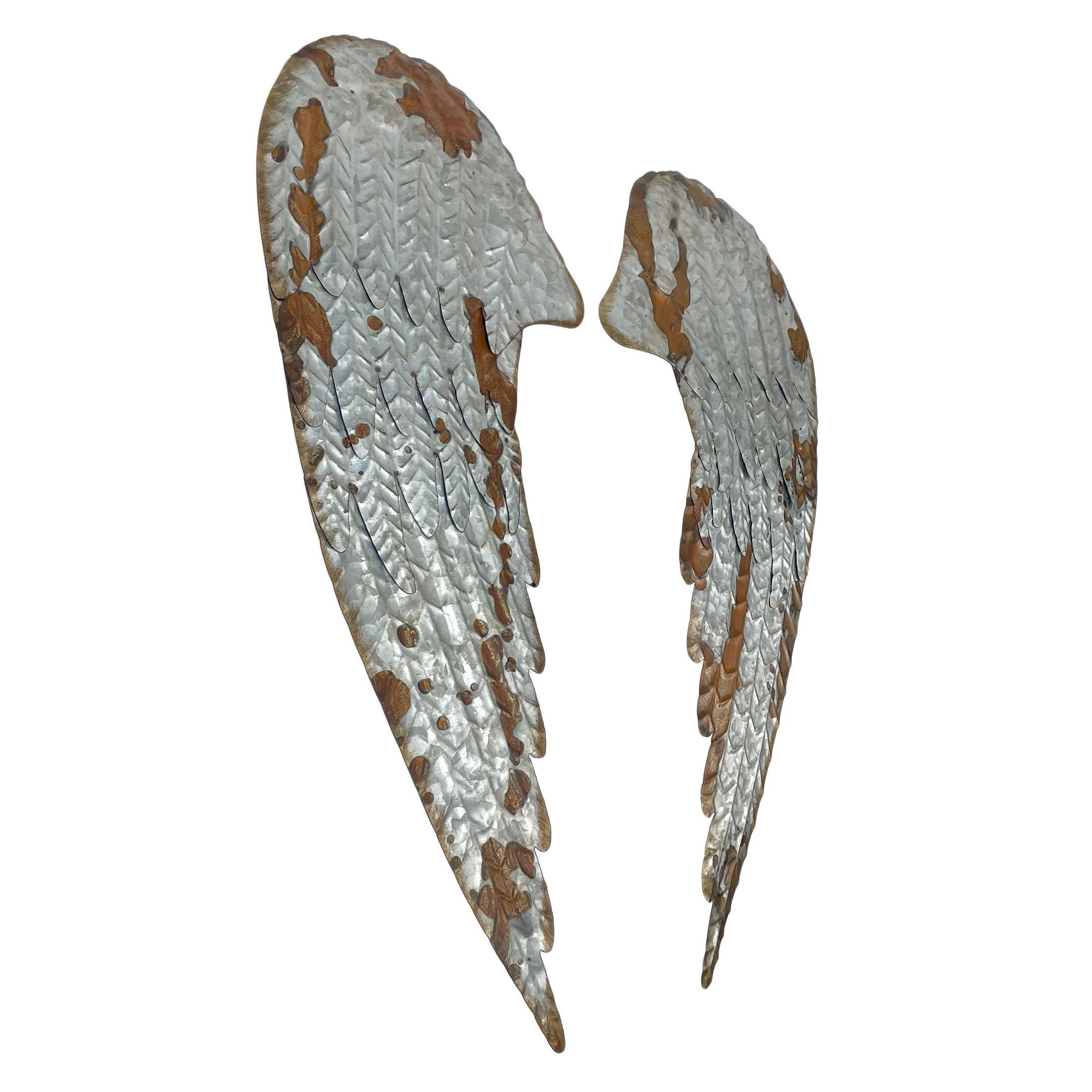 Alt View 1. Zeckos - Galvanized Metal Rustic Angel Wings Wall Decor Set - Gray.