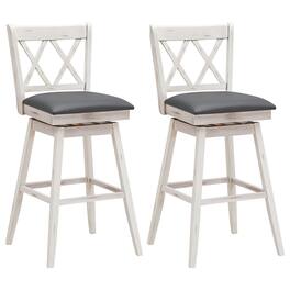 Costway - Set of 2 Barstools Swivel Bar Height Chairs with Rubber Wood Legs - Antique White