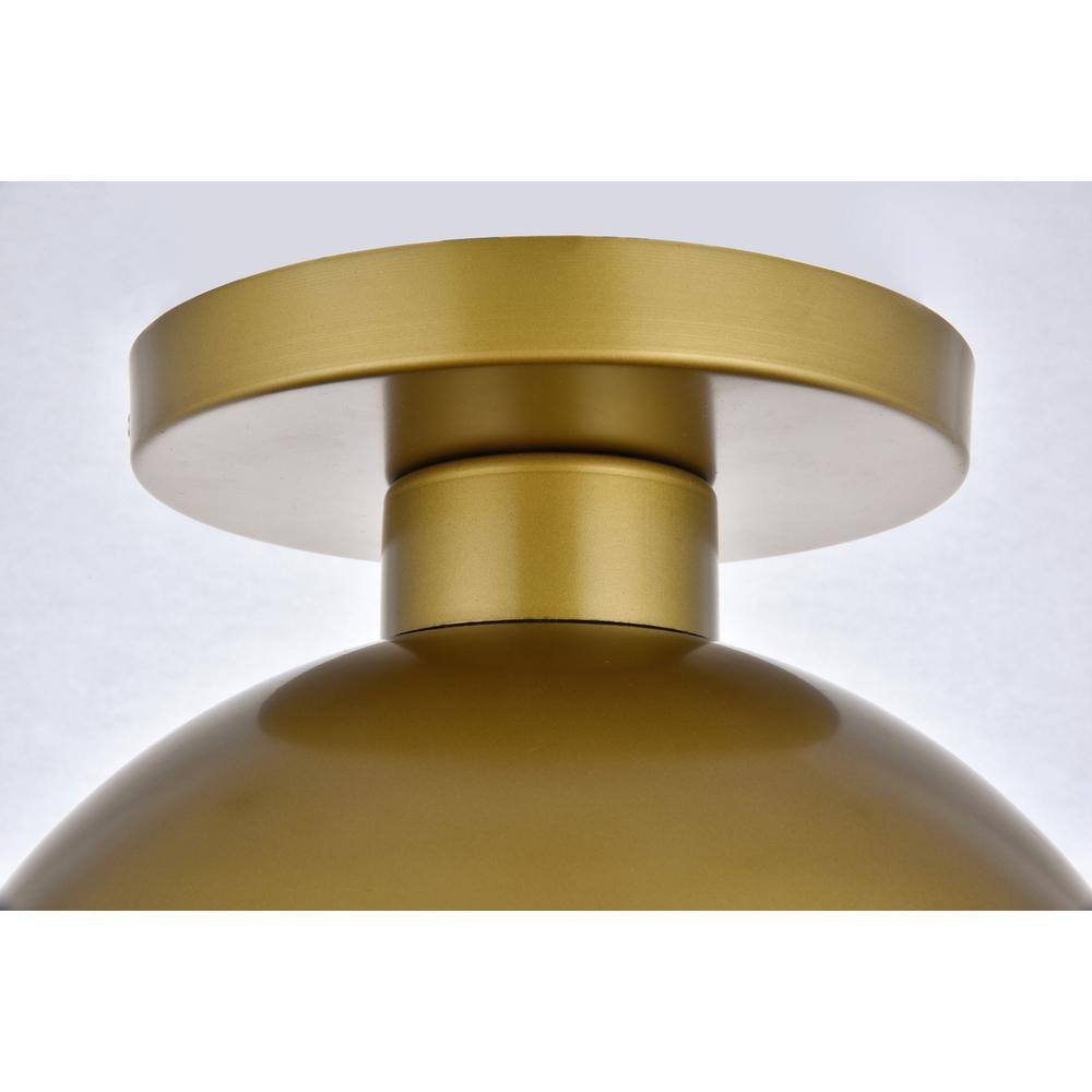 Back. Living District - Eclipse 1 Light Brass Flush Mount With Frosted White Glass - Brass And Frosted White.