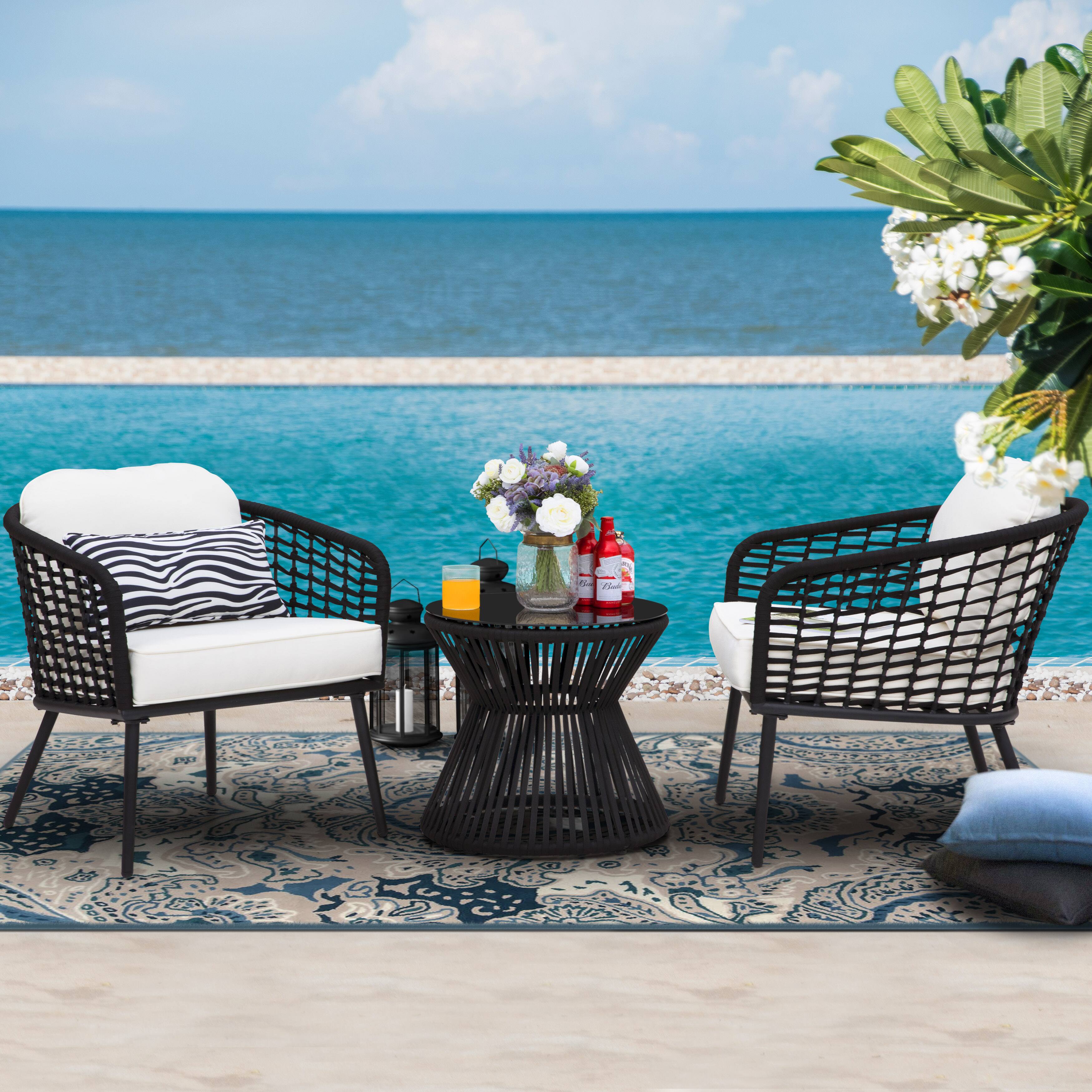 Angle. Nuu Garden - Outdoor 3-Piece Patio Bistro Set, 1 Coffee Table and 2 Chairs, Black - Black.