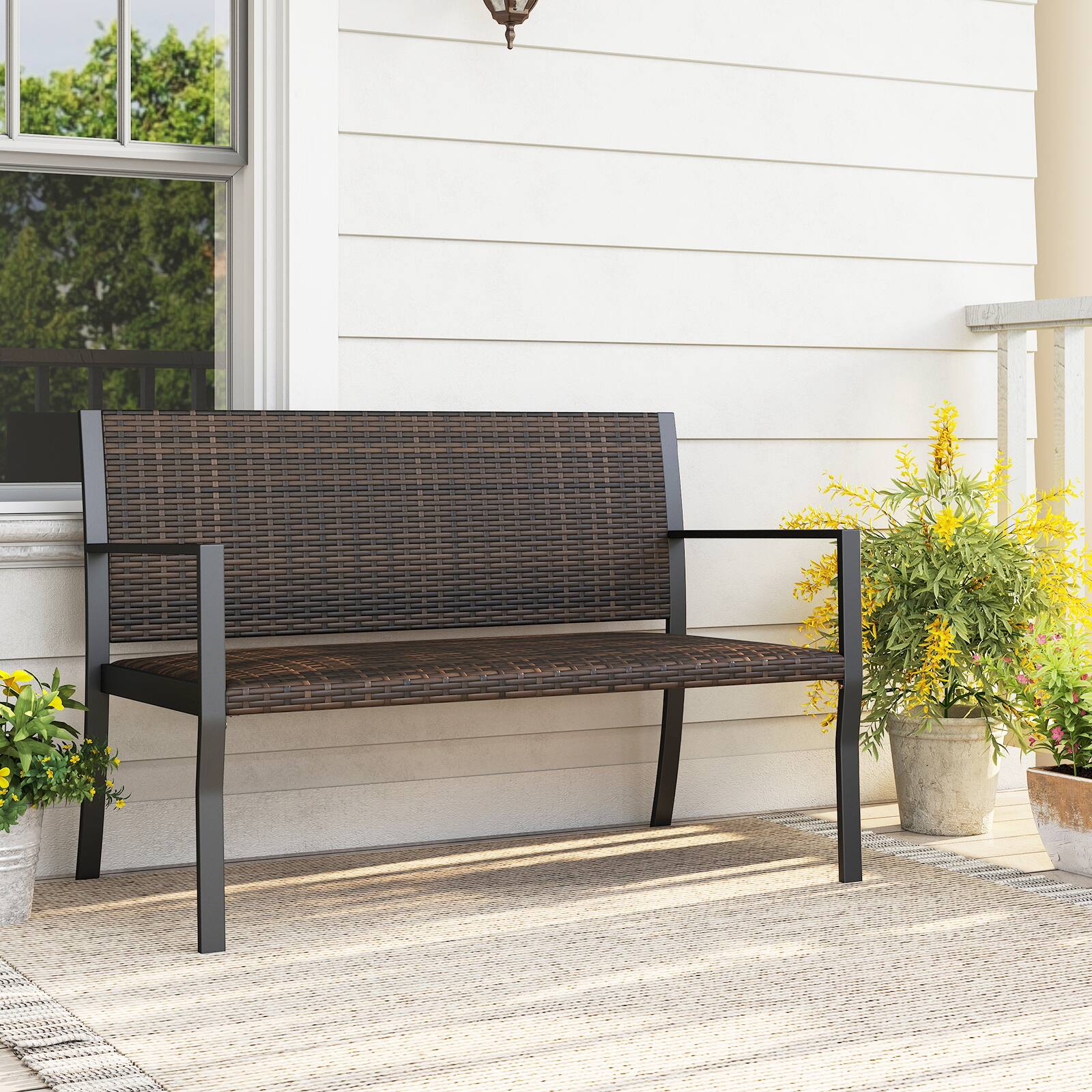 Alt View 1. Gymax - Gymax Patio Wicker Loveseat w/Soft Sponge Seat 800 LBS Heavy Duty Outdoor Bench - Brown.