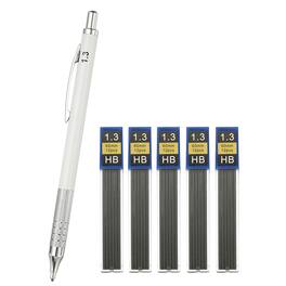 Unique Bargains - Mech Pencil 1.3mm, Lead Holder Metal w/ 5pcs Refills for Drawing, Sketching, Woodworking - White