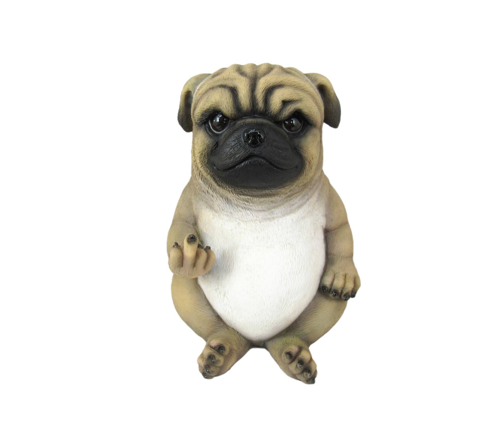 Alt View 4. DWK Corporation - Pug Life Rude Finger Flipping Pug Dog Tabletop Statue 6.75 Inches High - Brown.